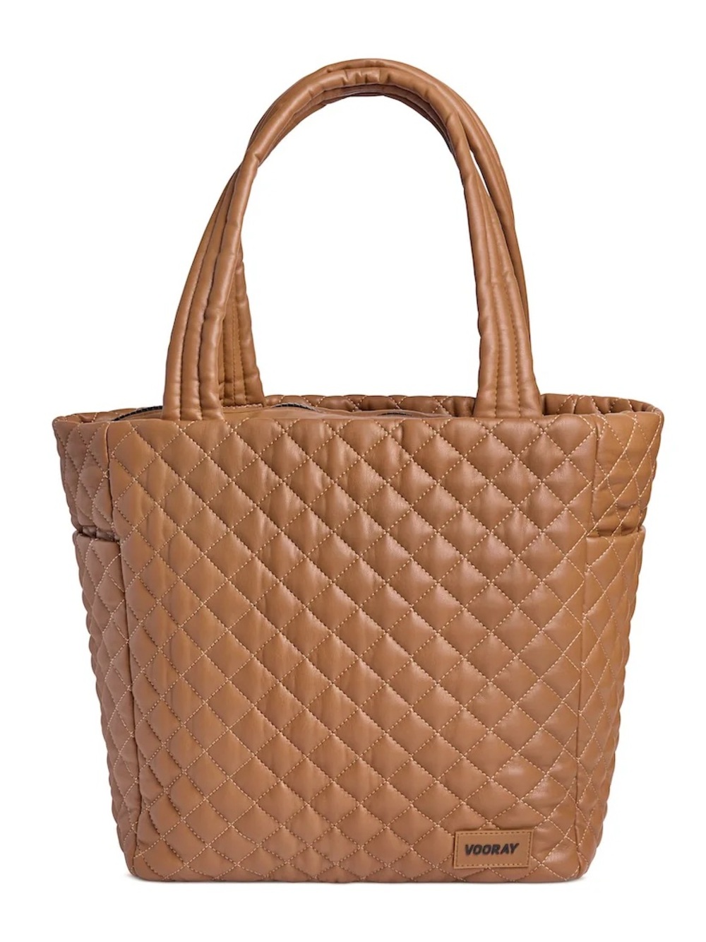 $85 VOORAY Naomi Quilted Puffer Tote Gym Travel Weekender Bag 18" Zip Top - TAN